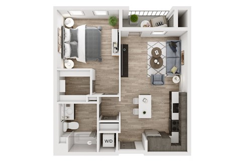 Floor plan for 1 bed, 1 bath, 736 sqft